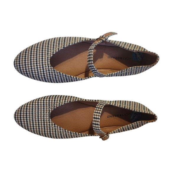 Lucky Brand Sz 6.5 Mary Jane Flats Houndstooth Office Siren Preppy Retro Boho - Picture 2 of 10